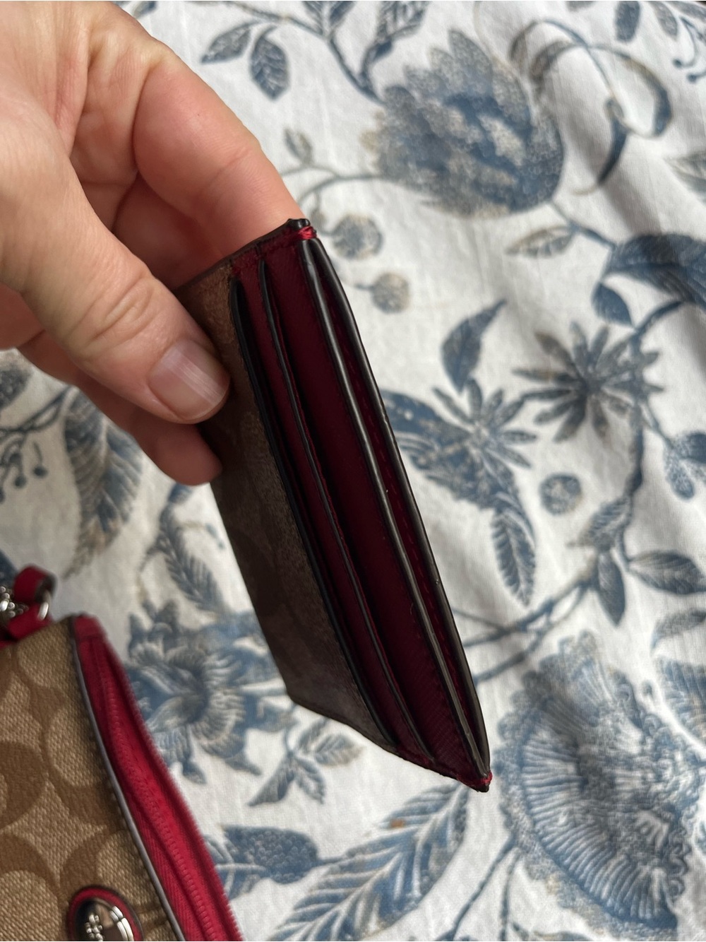 Coach Brown Signature Canvas Wristlet with Red Trim and Card Case - Picture 8 of 16